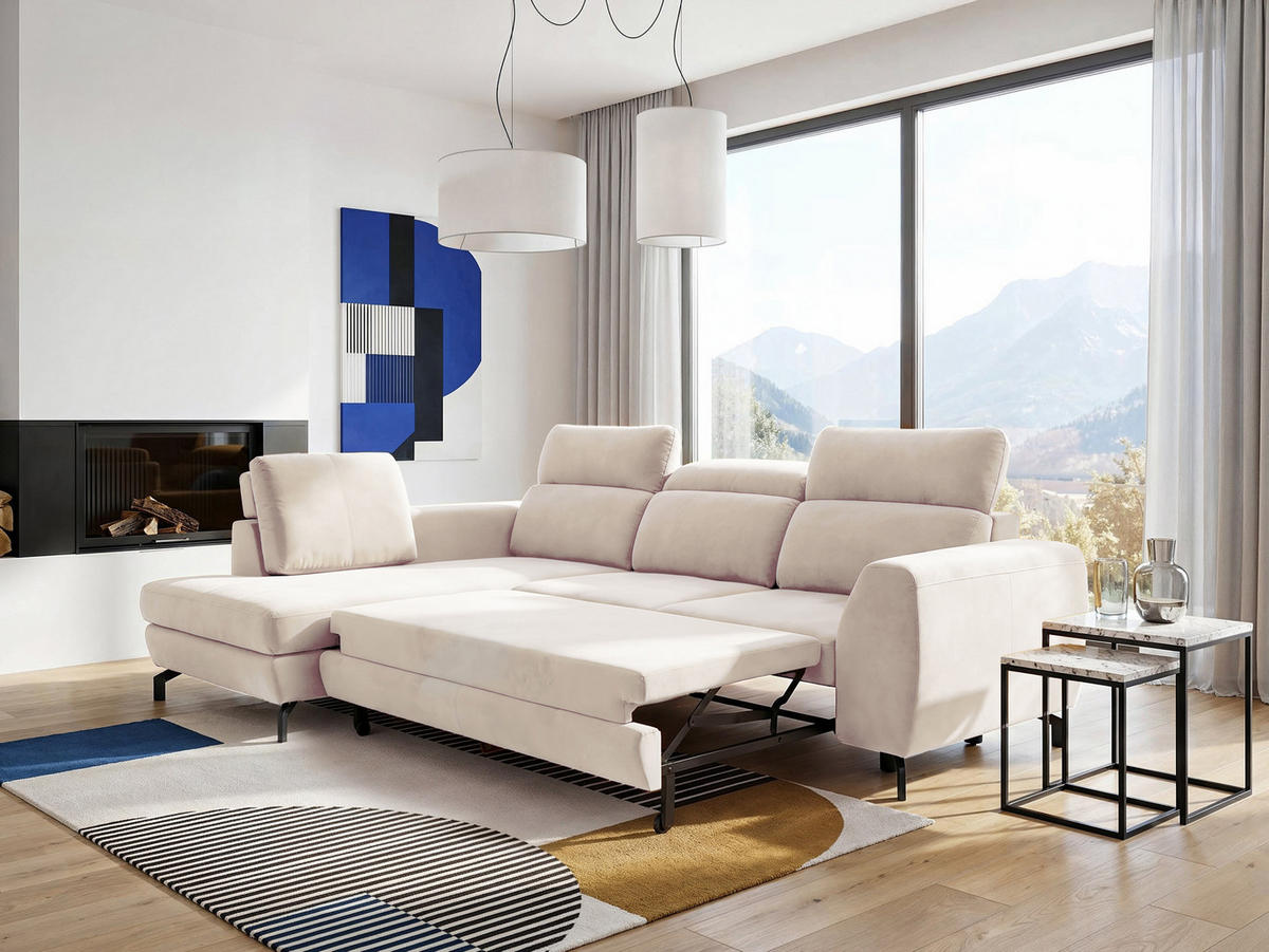POLSTERECKE ANTE beige mit verstellbaren Kopfstützen - Beige, Textil/Metall (266/184cm) - Idohome