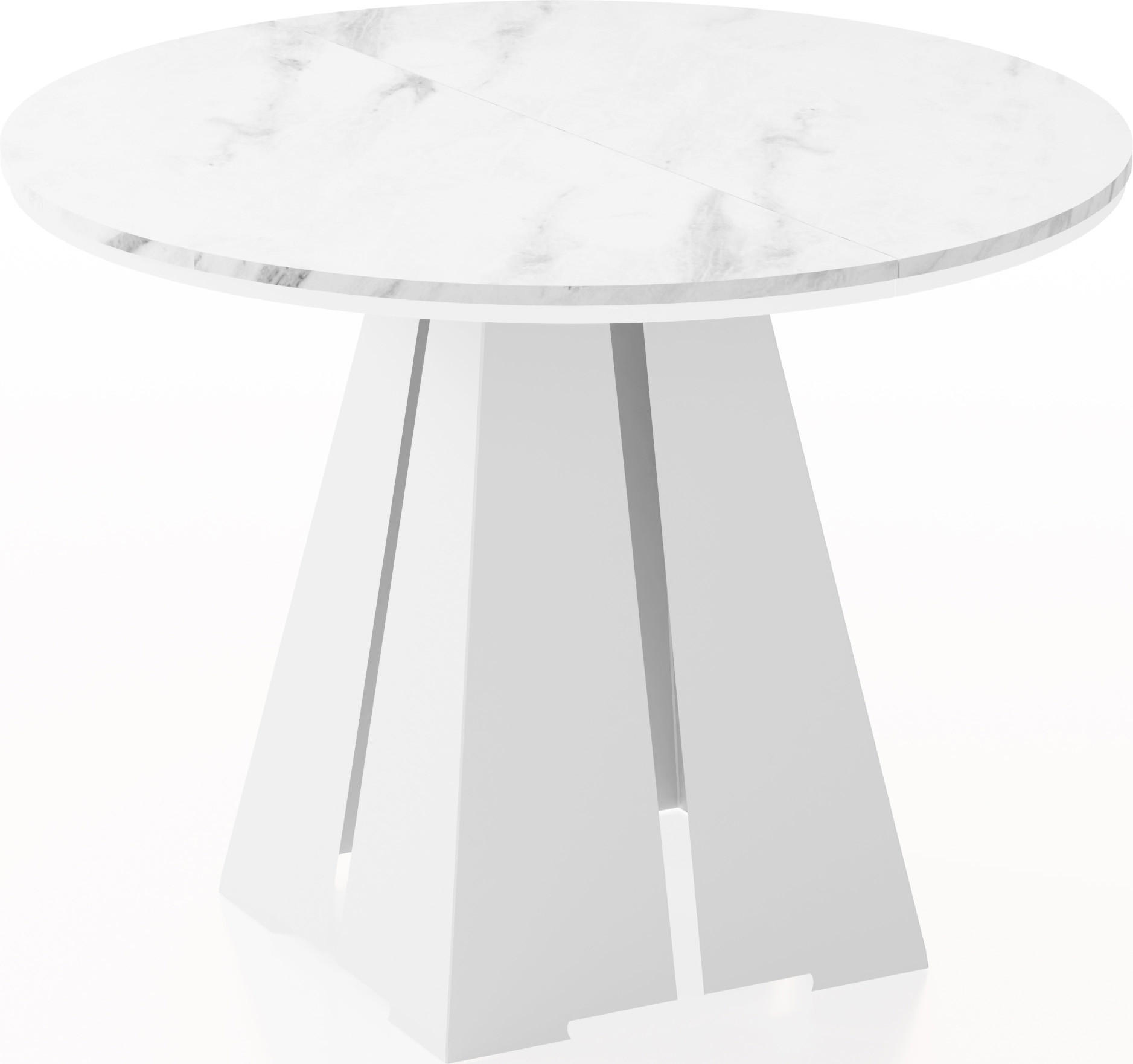 ESSTISCH Kova runder ausziehbarer, Marmor Weiß 100-180/100/76 cm - Ecru/Weiß, Holzwerkstoff/Metall (100/100/76cm) - WFL GROUP