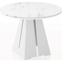 ESSTISCH Kova runder ausziehbarer, Marmor Weiß 100-180/100/76 cm - Ecru/Weiß, Holzwerkstoff/Metall (100/100/76cm) - WFL GROUP