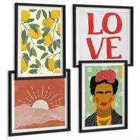BILDER SET 4er Set - 50x50 cm & 40x60 cm Schwarzer Rahmen - Zitronen Inschrift Liebeslandschaft Frida - Schwarz, Kunststoff (50/50cm) - TULUP
