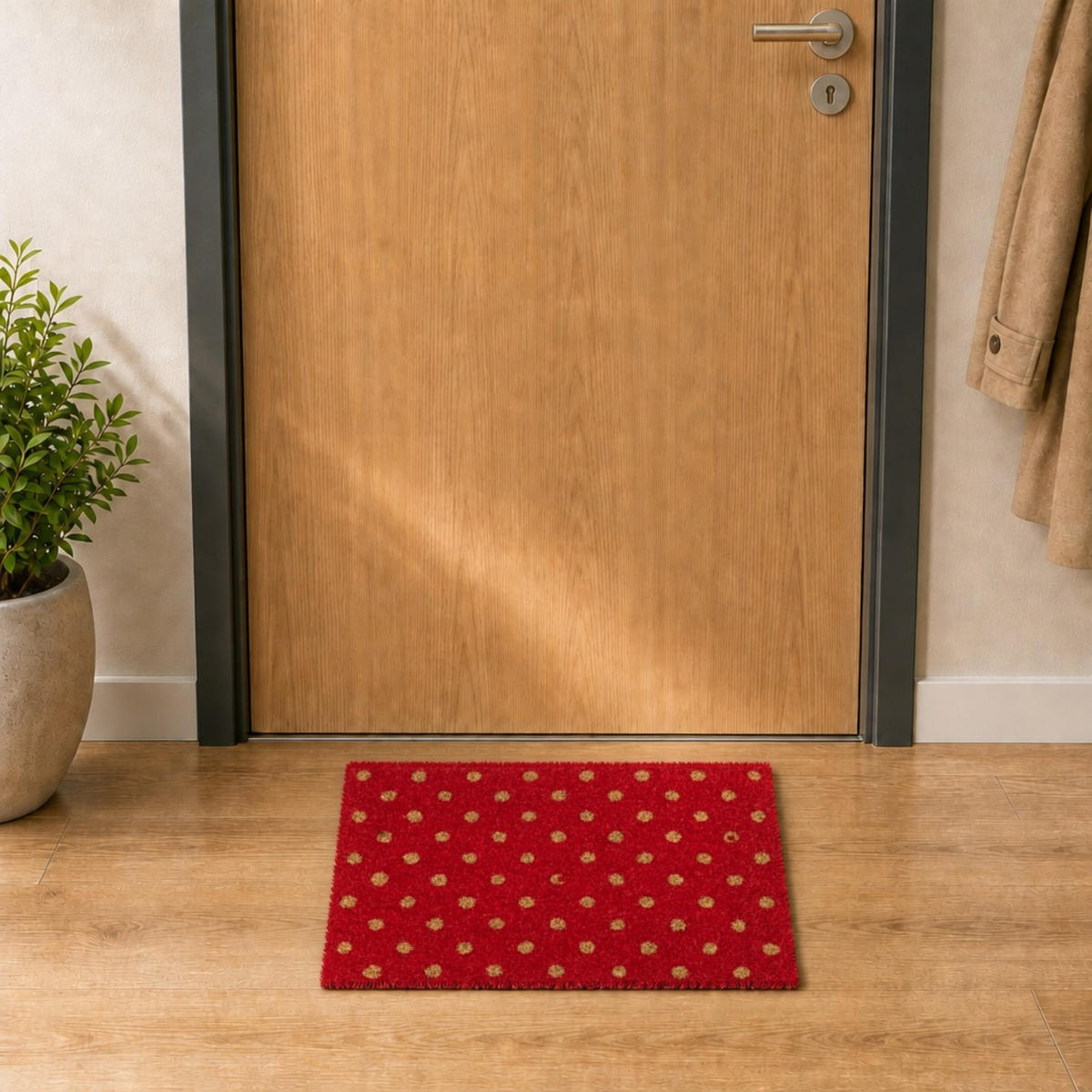 FUSSMATTE Rot Natur Kokos rutschfest 60x40 cm - Rot, Kunststoff/Textil (40/60cm) - Relaxdays