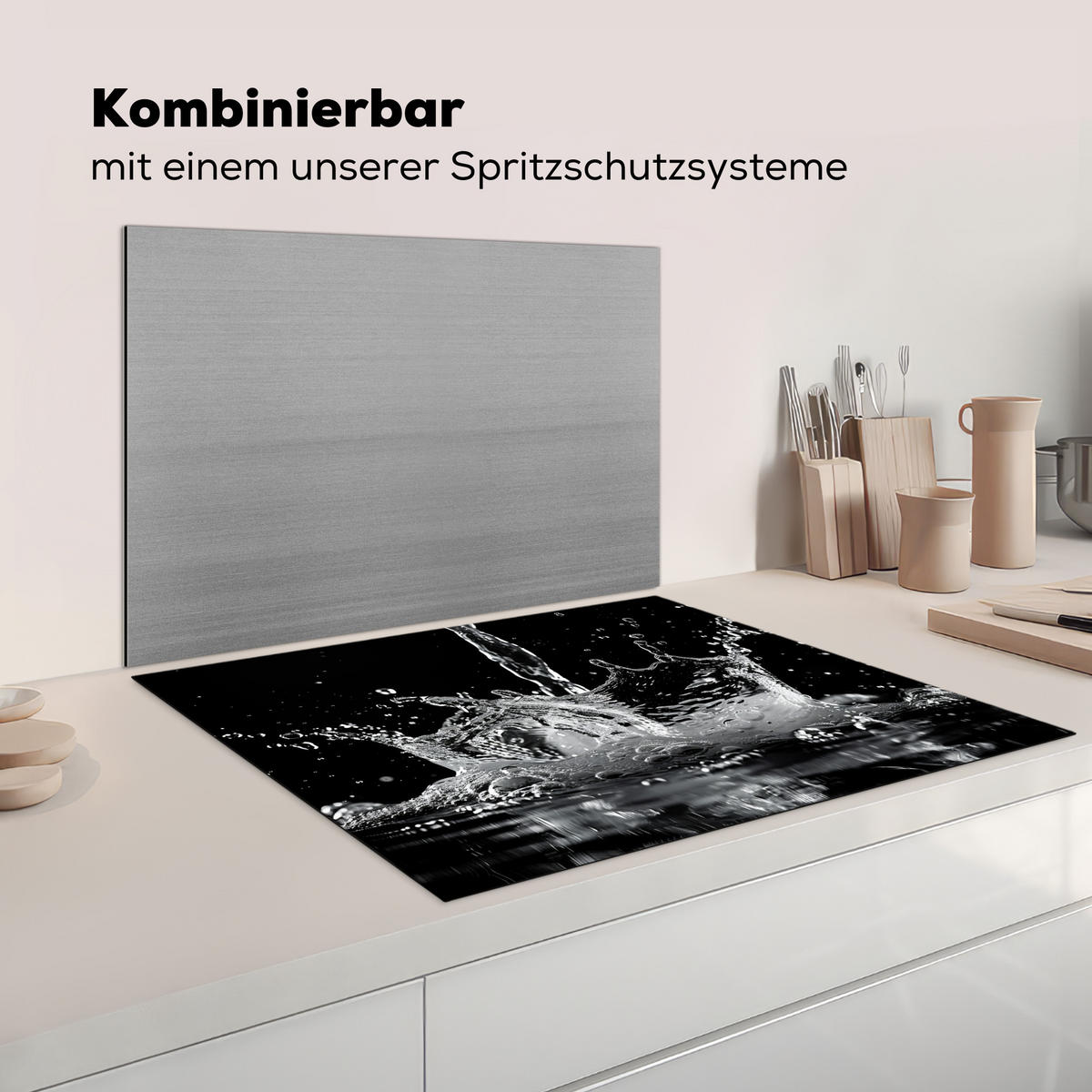 HERDABDECKPLATTE Wasser - Spritzwasser - Schwarz Induktionsmatte 77x59 cm - Schwarz, Kunststoff (77/59/0.2cm) - MuchoWow