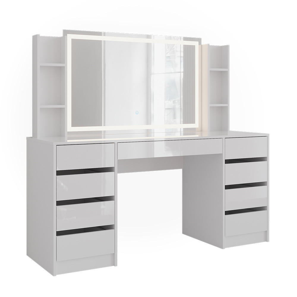 SCHMINKTISCH Sherry Weiß/Weiß Hochglanz 158.2 cm 4 Teile - Weiß Hochglanz, Holzwerkstoff (158.2/76/50.1cm) - Vicco