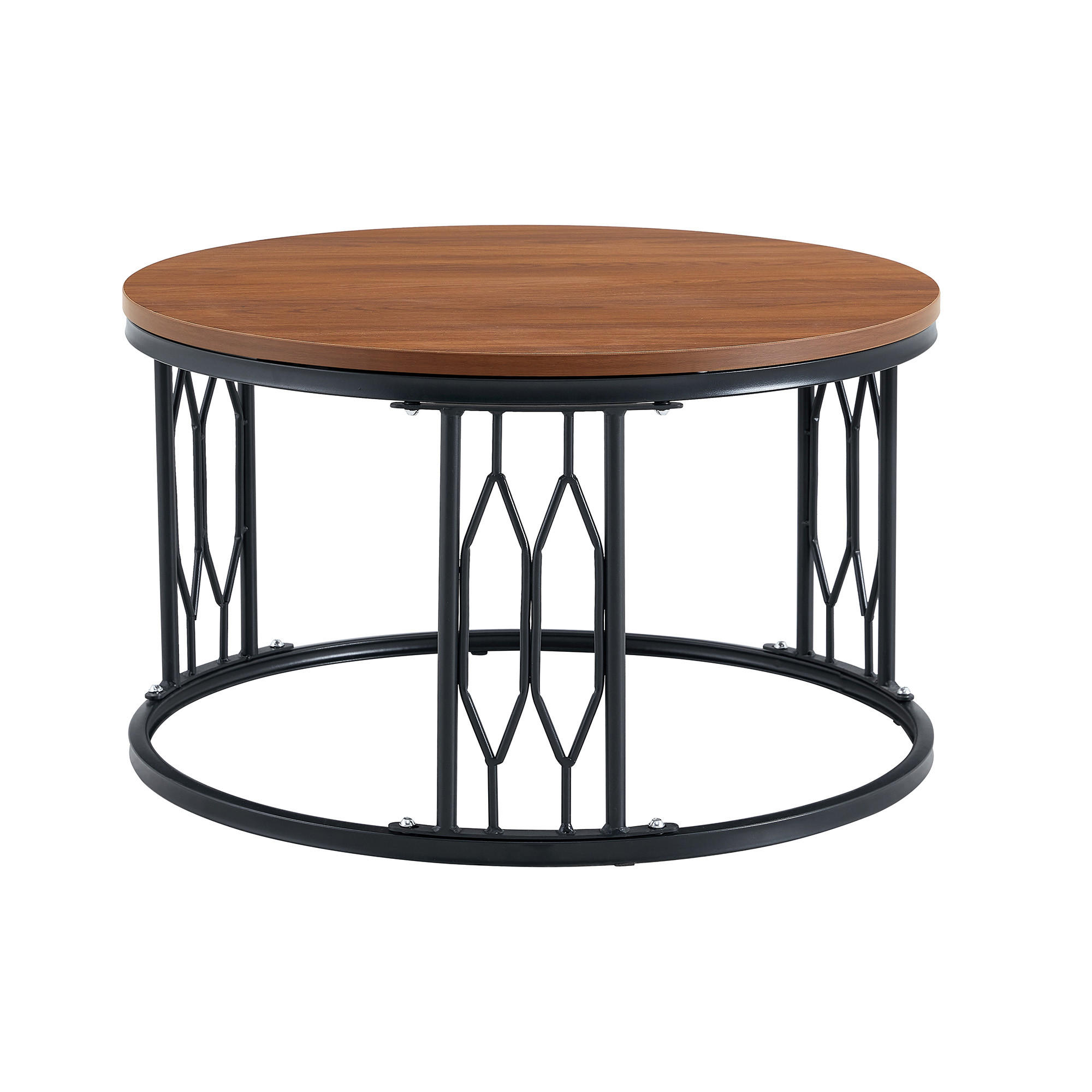 COUCHTISCH DE-37365 rund mit Holzoptik Walnuss - Walnussfarben, Metall (70/70/40.5cm) - ComfortXL