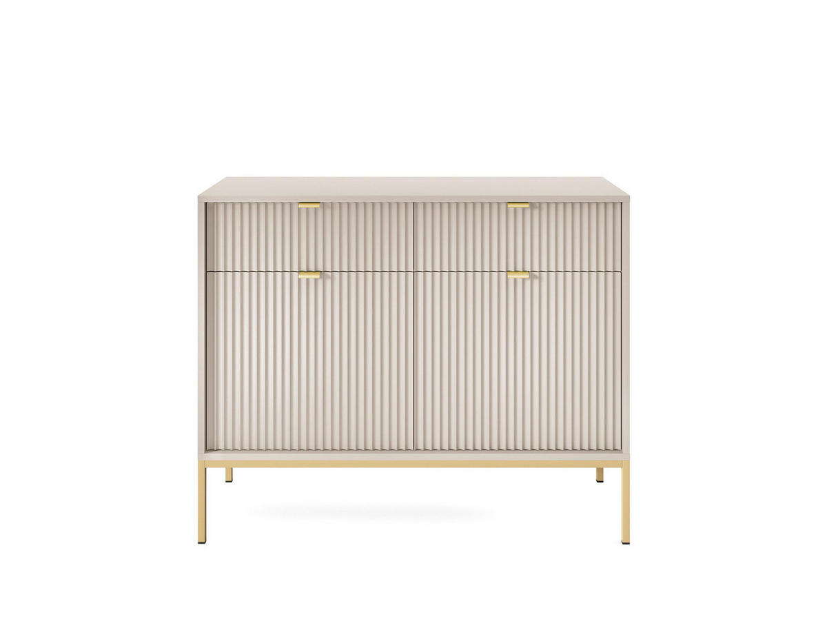 KOMMODE Kioto 104 cm in Kaschmir mit goldenen Beinen und geriffelten Fronten - Kaschmir/Goldfarben, Holzwerkstoff/Metall (104/83/39cm) - Ravio