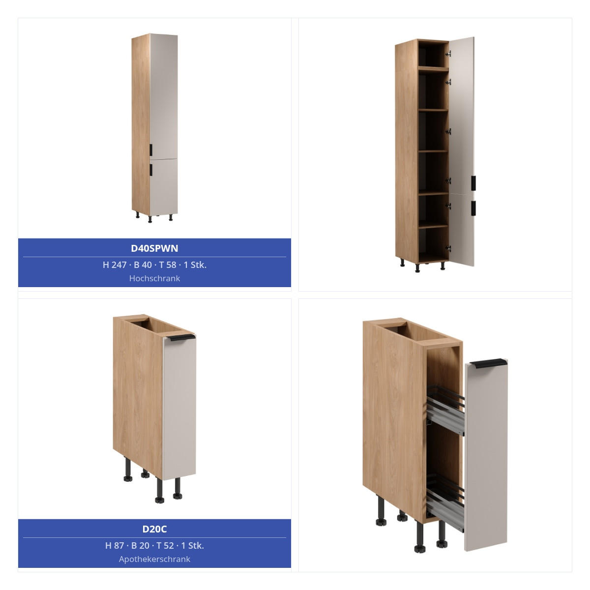 KÜCHENZEILE 320 x 160 cm - Sorento KS13-M320 - in Beige / Sonoma Eiche - Beige/Schwarz, Holz/Metall (480/247/58cm)