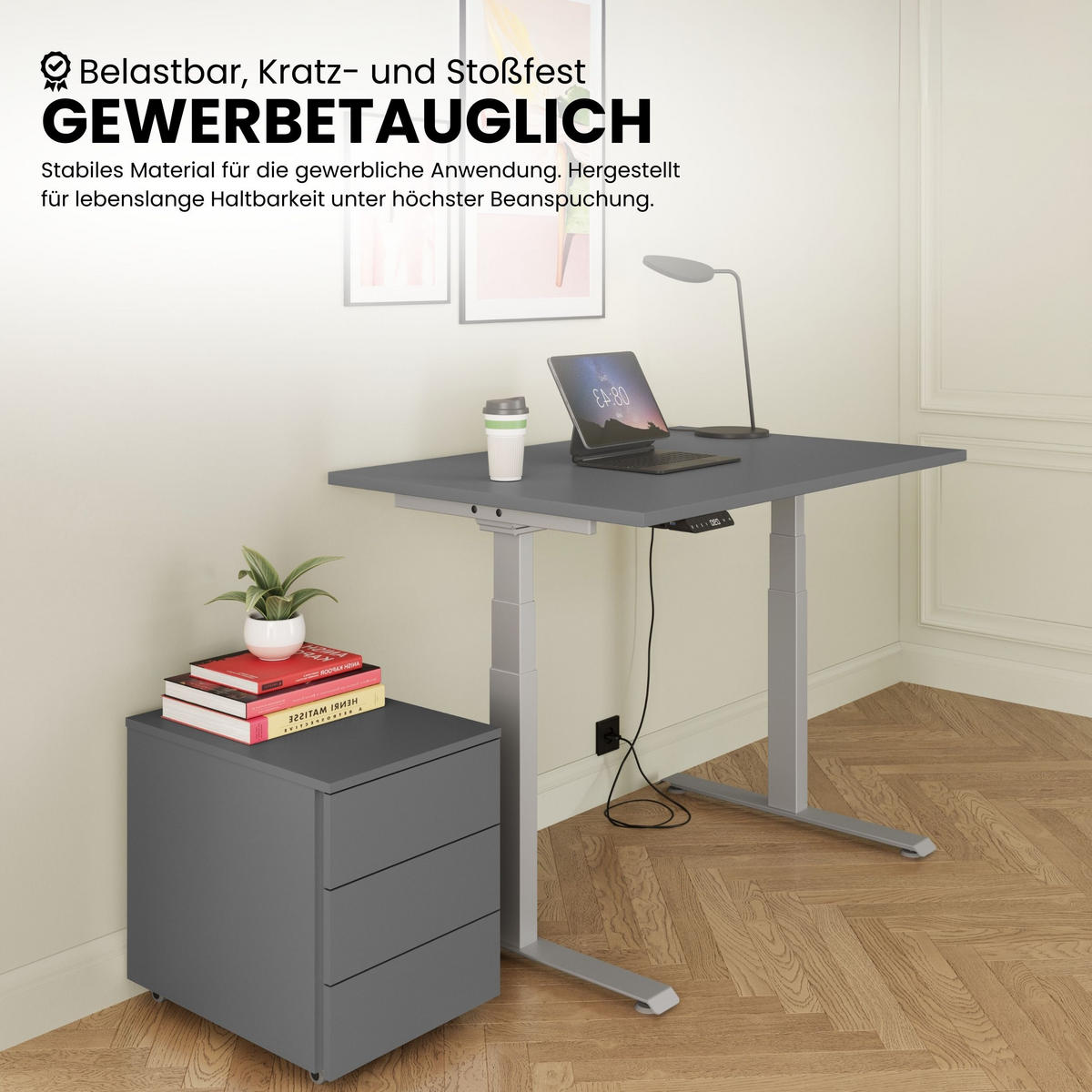 SCHREIBTISCH elektrisch 80/180/74 cm in Eichefarben/Silberfarben - Eichefarben/Silberfarben, Holzwerkstoff (80/180/74cm) - bümö