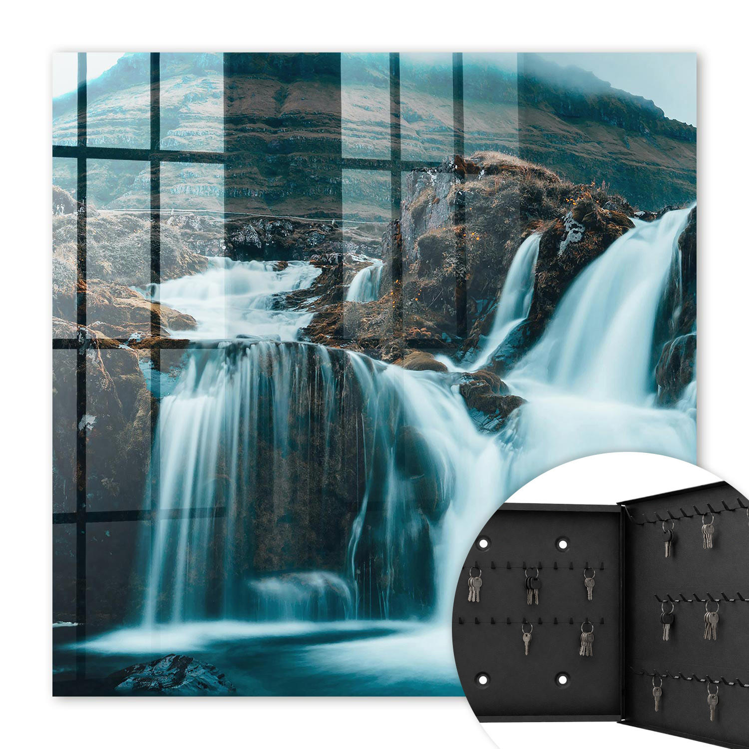 SCHLÜSSELBOX Schwarz 30x30 cm- Türöffnung nach rechts - Die Majestät der Natur - Blau, Metall (30/30/5cm) - TULUP