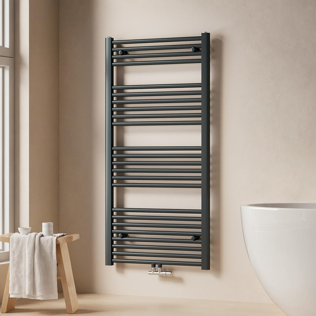 HEIZKÖRPER Handtuchheizkörper wasserführend 120/60/3 cm - Anthrazit, Metall (60/120/3cm) - EMKE