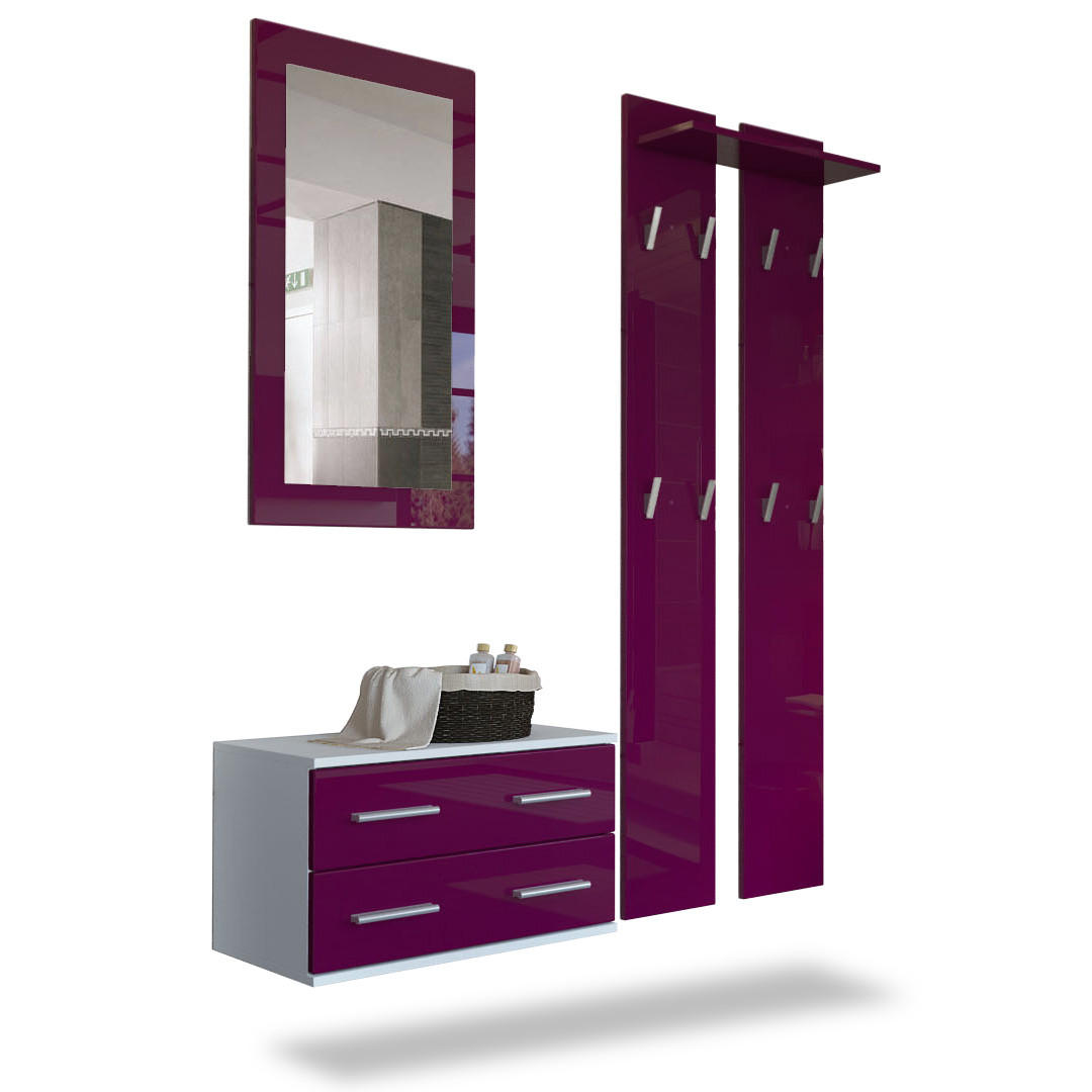 GARDEROBE Kioto Front in Brombeer Hochglanz - Brombeere, Holzwerkstoff (170/200/35cm) - Vladon
