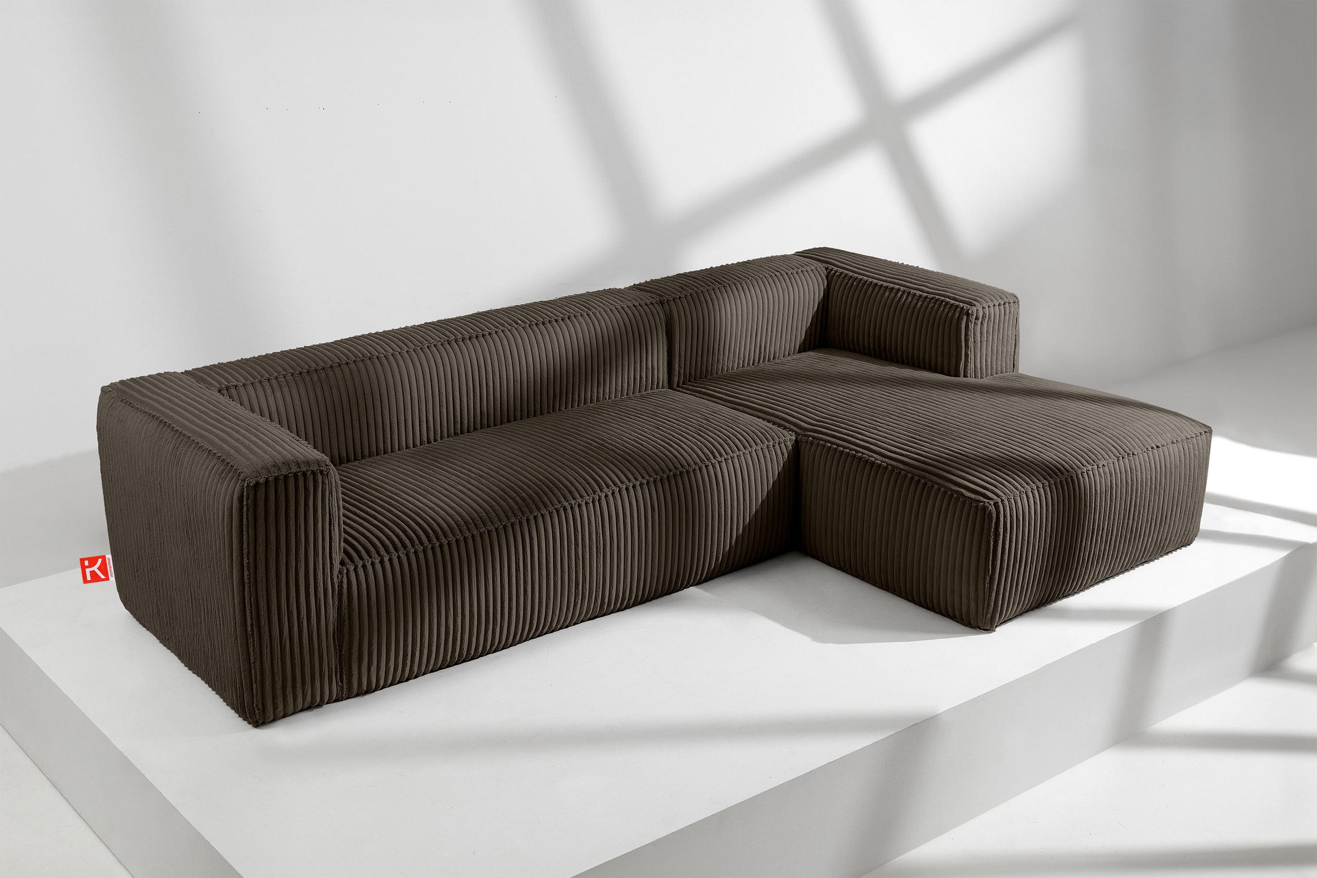 ECKSOFA-RECHTS FEROX Modern, Cord-Stoff, braun - Braun, Textil (305/175cm) - KONSIMO®