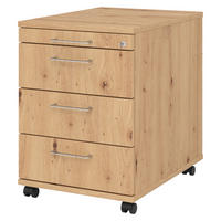 ROLLCONTAINER - 3 Materialschubladen 58/42,8/59 cm in Wildeiche Bügelgriff (Metall) - Wildeiche, Holzwerkstoff (42.8/59/58cm) - bümö