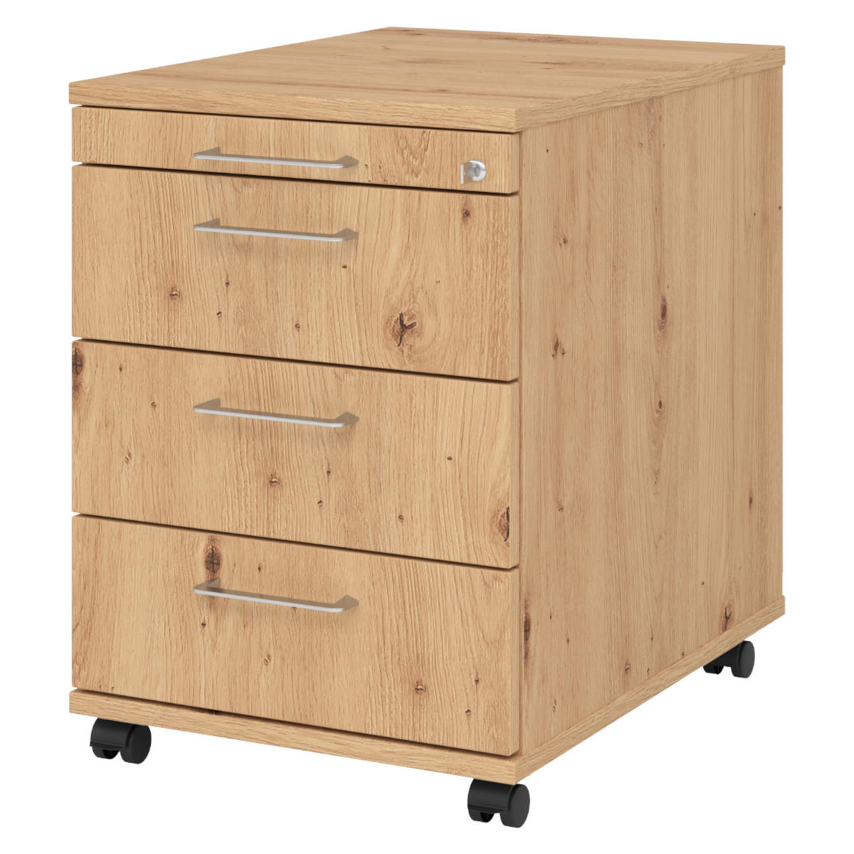 ROLLCONTAINER - 3 Materialschubladen 58/42,8/59 cm in Wildeiche Bügelgriff (Metall) - Wildeiche, Holzwerkstoff (42.8/59/58cm) - bümö