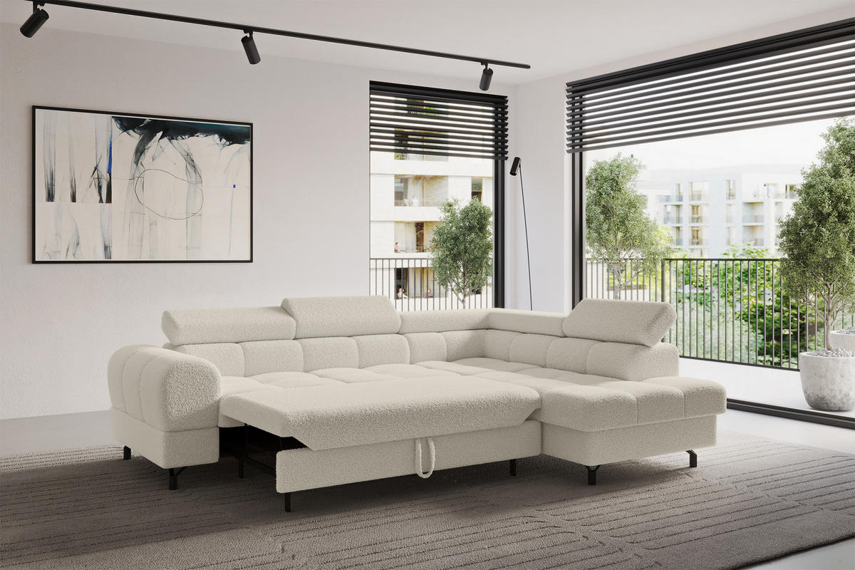 ROHOVÁ SEDAČKA s funkcí spaní otomana vpravo LUMA-L 272x203x70 béžová buklé - černá/béžová, kompozitní dřevo/textil (203/272cm) - ALTDECOR