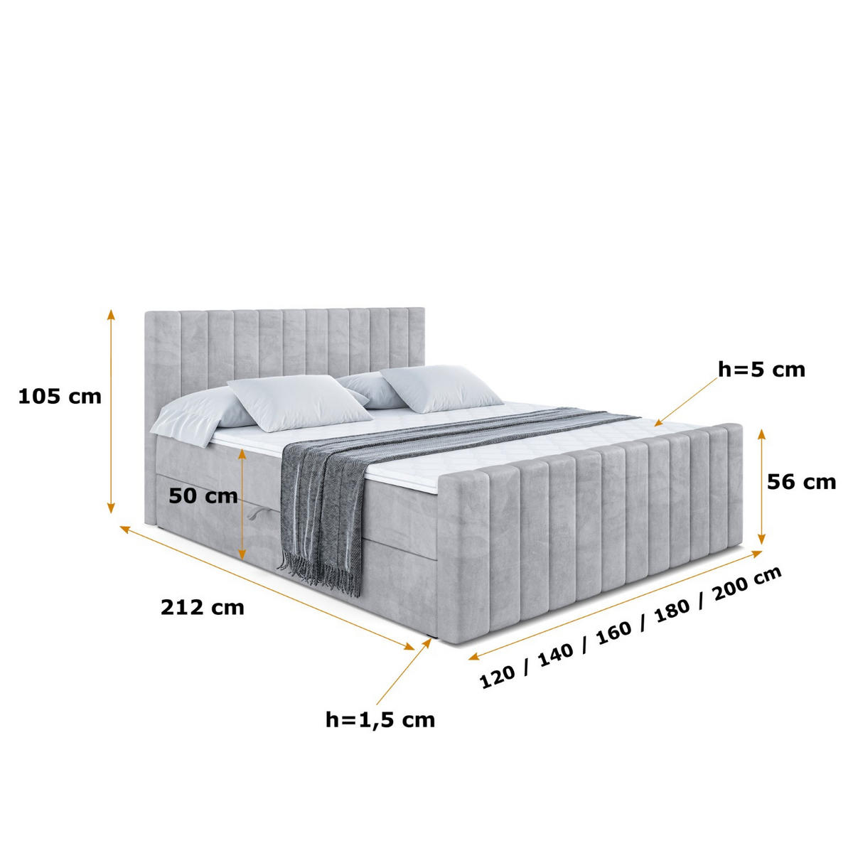 BOXBETT EDITA-Z - 120x200 cm - H4 - Hellgrau - Hellgrau, Holzwerkstoff (120/200cm) - ALTDECOR