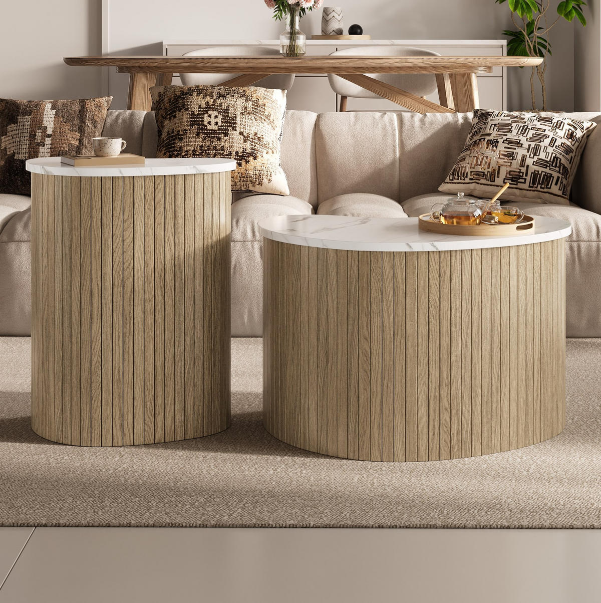 KONFERENČNÍ stolky 60/37/38 cm přírodní/bílá z MDF s úložnou plochou - přírodní, kompozitní dřevo (60/37/38cm) - OKWISH