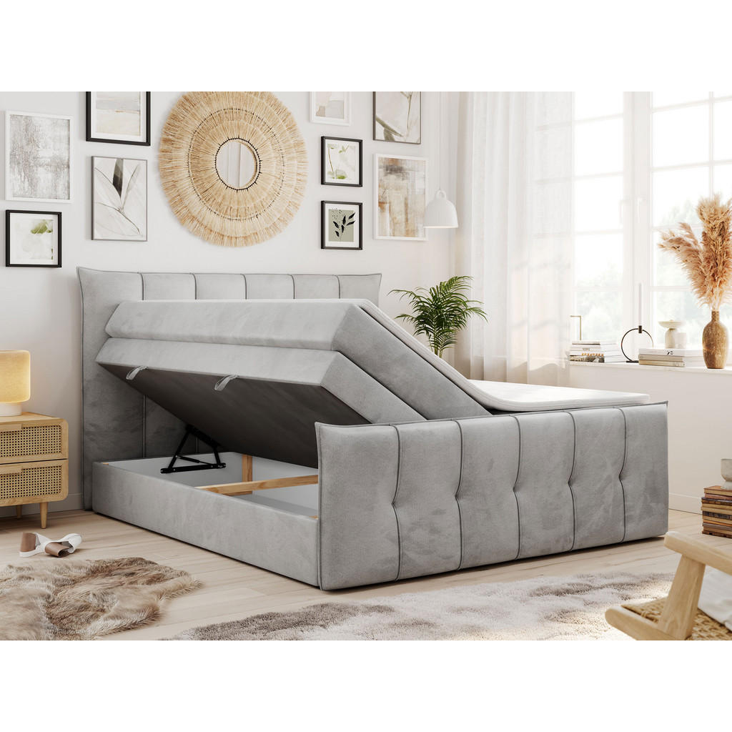 Thumbnail - MKS Boxspringbett, Hellgrau, Textil, 2-Sitzer, H4, Rechteckig, 180x200 cm, Schlafzimmer, Betten, Boxspringbetten