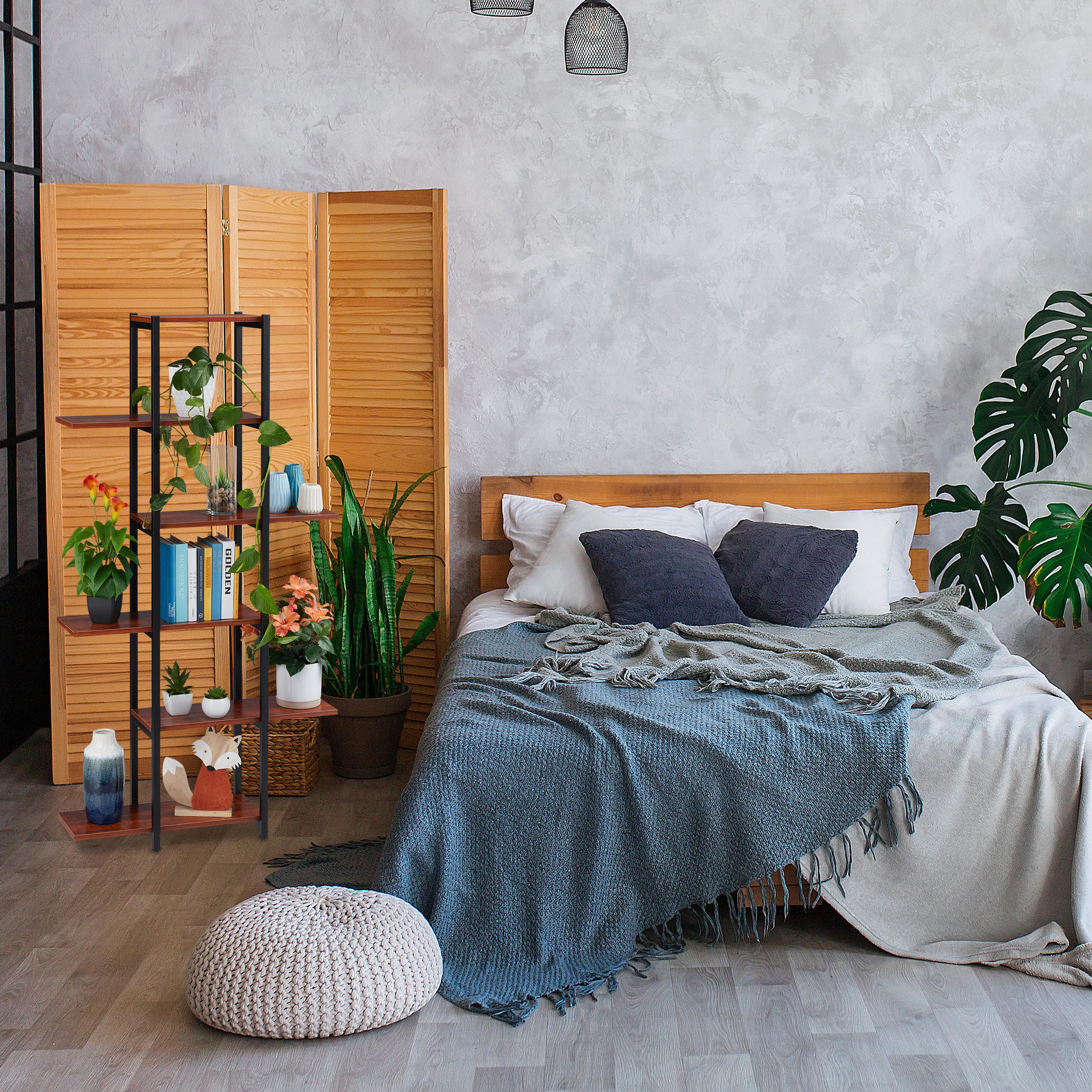 Thumbnail - Relaxdays Pflanzenregal, Braun, Holzwerkstoff, Metall, 78x150x24 cm, Wohnzimmer, Wohnzimmertische, Blumenständer