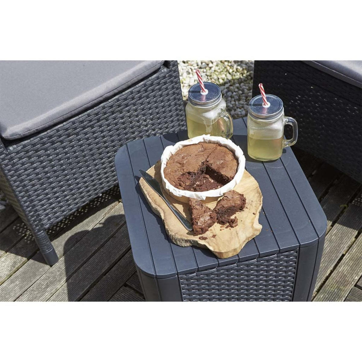 GARTEN-BEISTELLTISCH Luzon Rattan-Optik Flach Graphitgrau - Graphitfarben, Kunststoff (39/39/43cm) - Keter