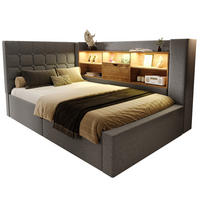 POLSTERBETT 90/190 cm grau aus Leinen mit LED und Stauraum - Grau, Textil (90/190cm) - OKWISH