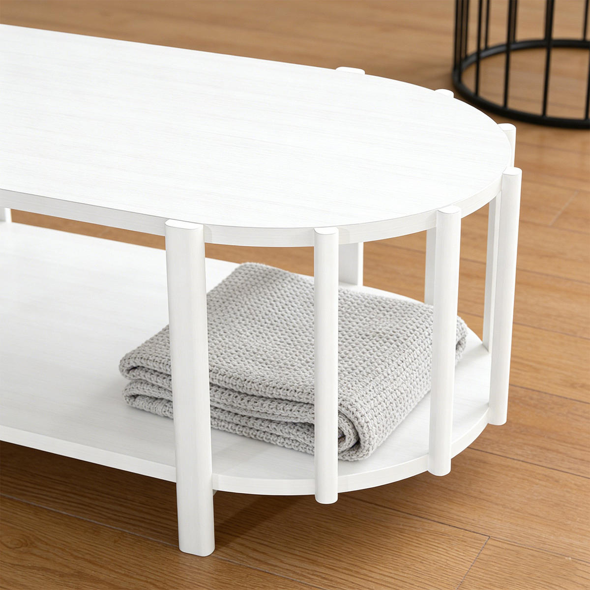 OVALER Couchtisch mit Stauraum – Moderner Wohnzimmertisch in Naturholz-Optik, 119 cm lang, MDF, Weiß - Weiß, Holzwerkstoff (119/60/40cm) - Ej. Life