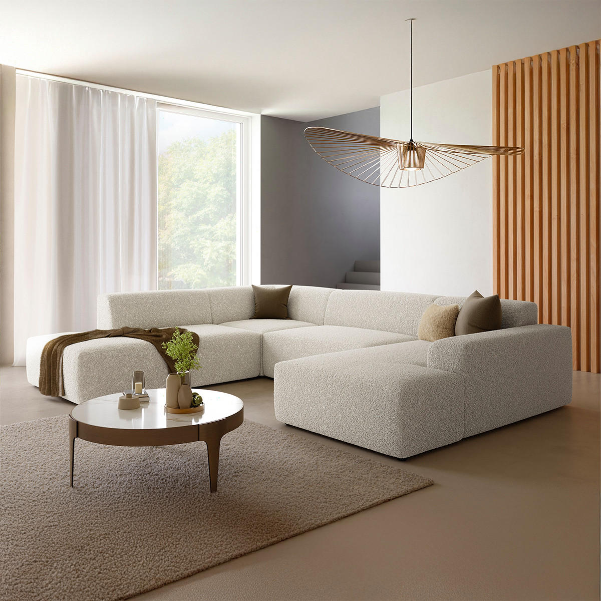 PANORAMASOFA Torino 5 Sitzplätze Beige - Beige, Holz (326/104/190cm) - Petits-meubles