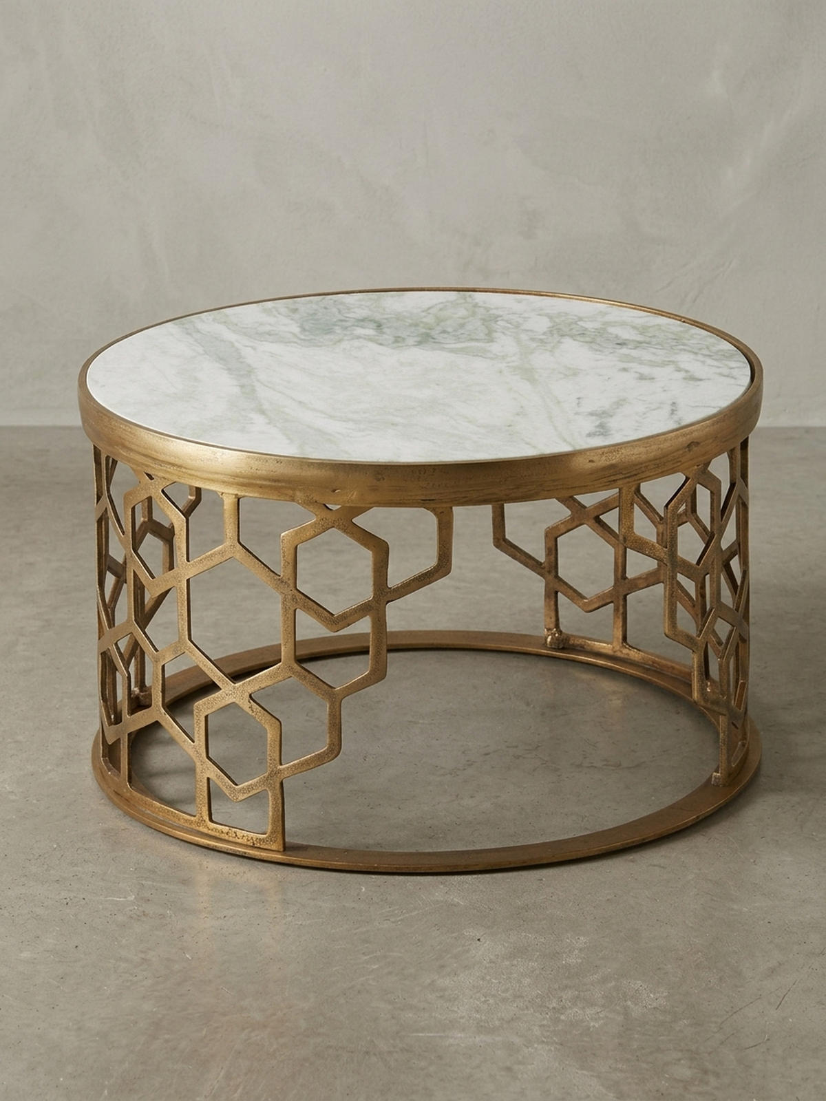 COUCHTISCH Weiß Marmor und Metall, Rund, Maße 60x60x36 cm, Modernes Design - Goldfarben/Weiß, Stein/Metall (60/60/36cm) - KADIMA DESIGN