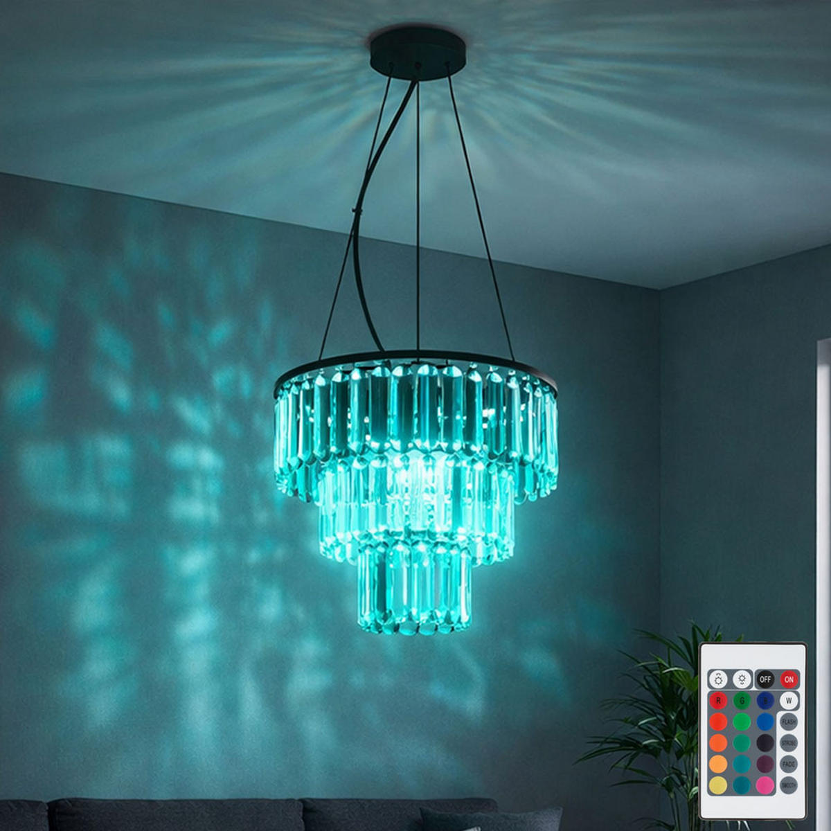 LED HÄNGELEUCHTE Metall Kristalloptik Schwarz - Schwarz, Glas (40/40/120cm) - Globo Lighting