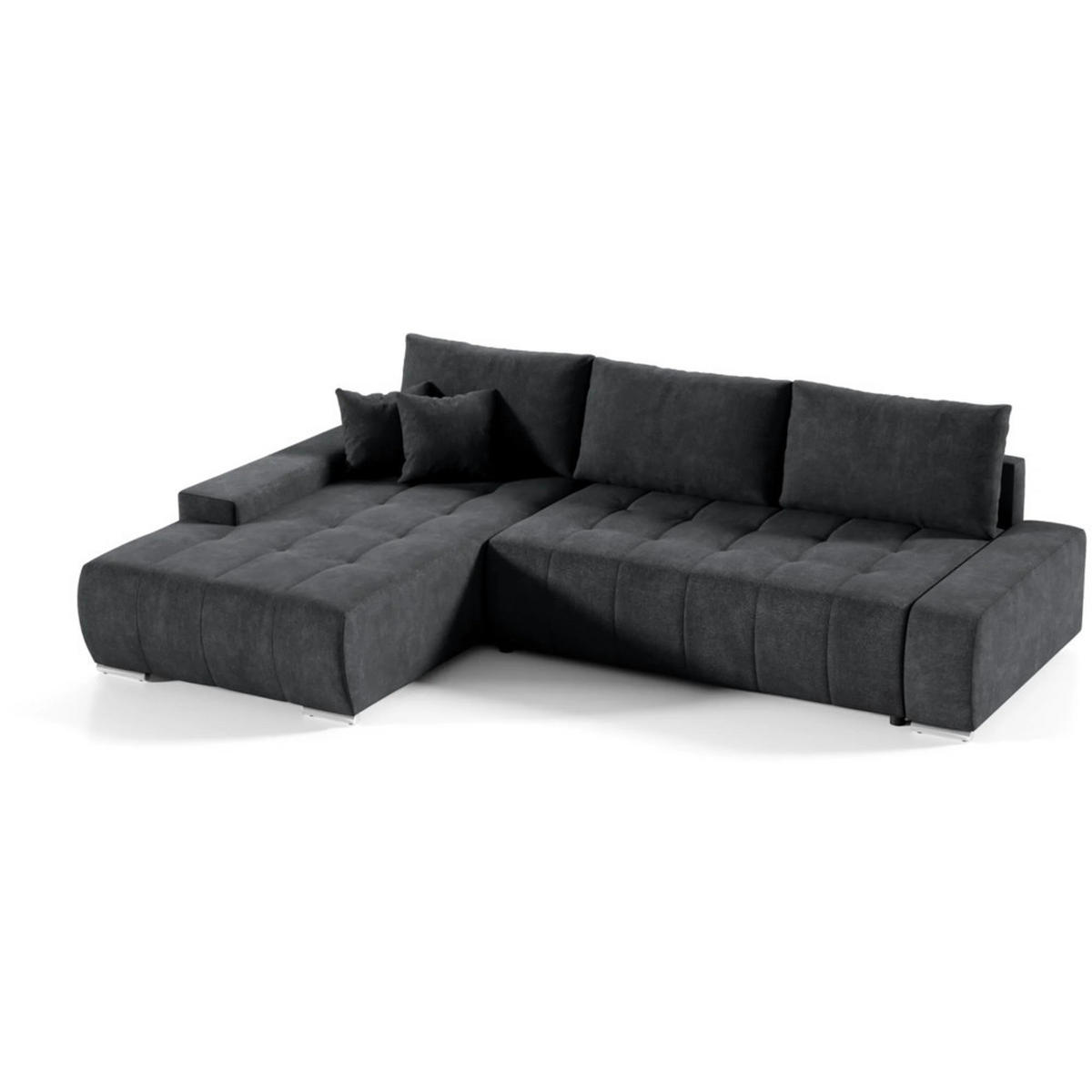 ECKSCHLAFSOFA Draco L Anthrazit - Anthrazit/Silberfarben, Textil/Metall (267/186cm) - Beautysofa