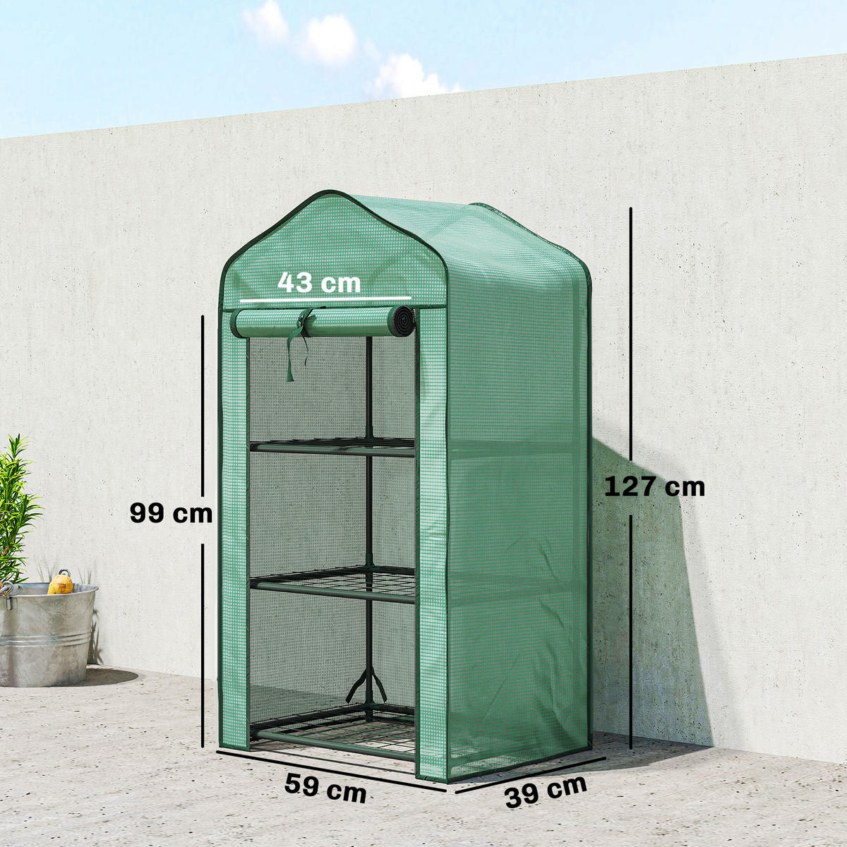 GEWÄCHSHAUS DE-12089 mit 3 Etagen & Rolltür Grün - Grün, Kunststoff (39/127/59cm) - ComfortXL