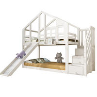 ETAGENBETT Baumhaus 90 x 200 cm Weiß mit Rutsche und Stauraum - Weiß, Holz (90/200cm) - MIVRAY
