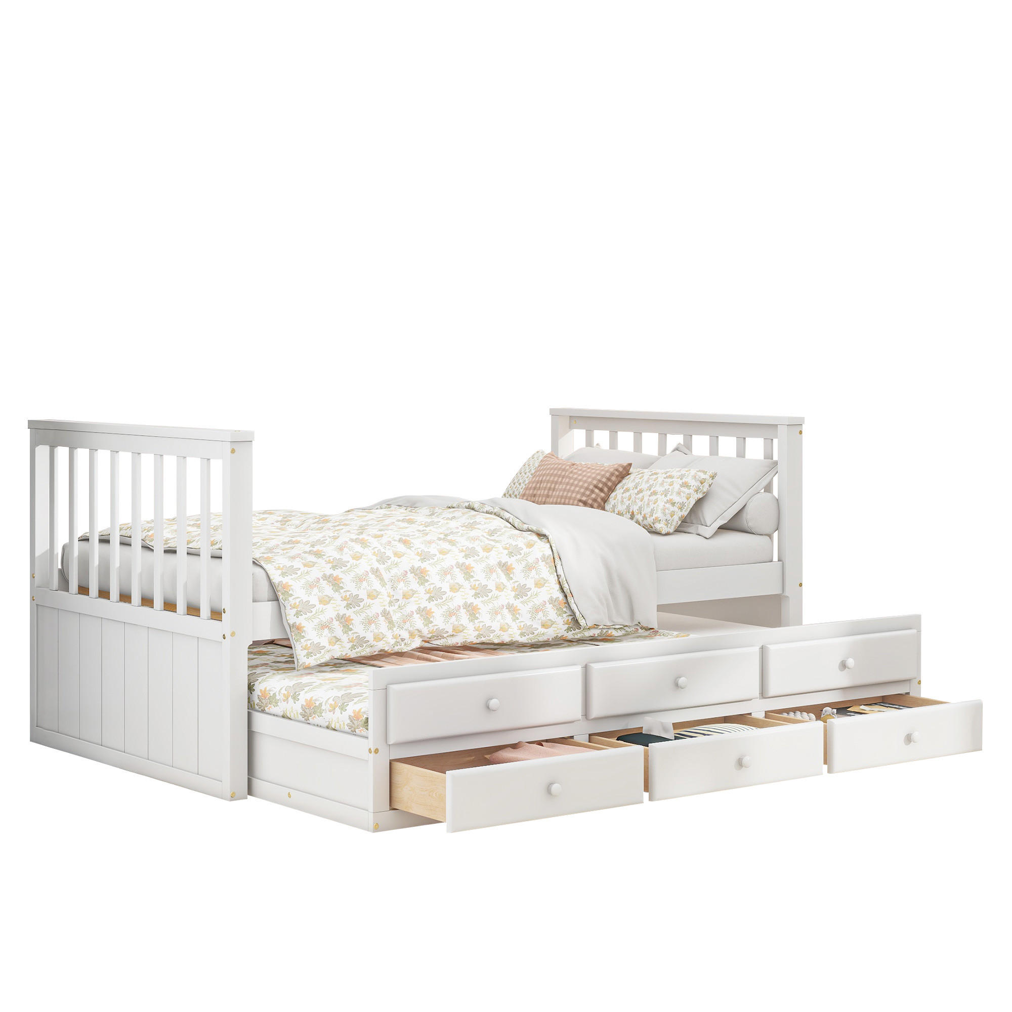 DAYBETT 90x200 cm Rollbett Schubladen weiß - Weiß, Holz (90/200cm) - LEBENLANG