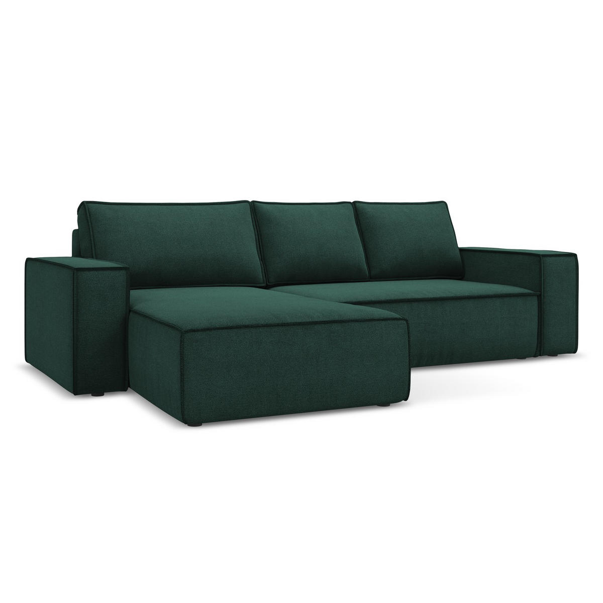 ECKSOFA mit Schlaffunktion Strukturstoff Stoff Grün - Dunkelgrün/Schwarz, Kunststoff/Textil (185/290cm) - LaMiaSofa
