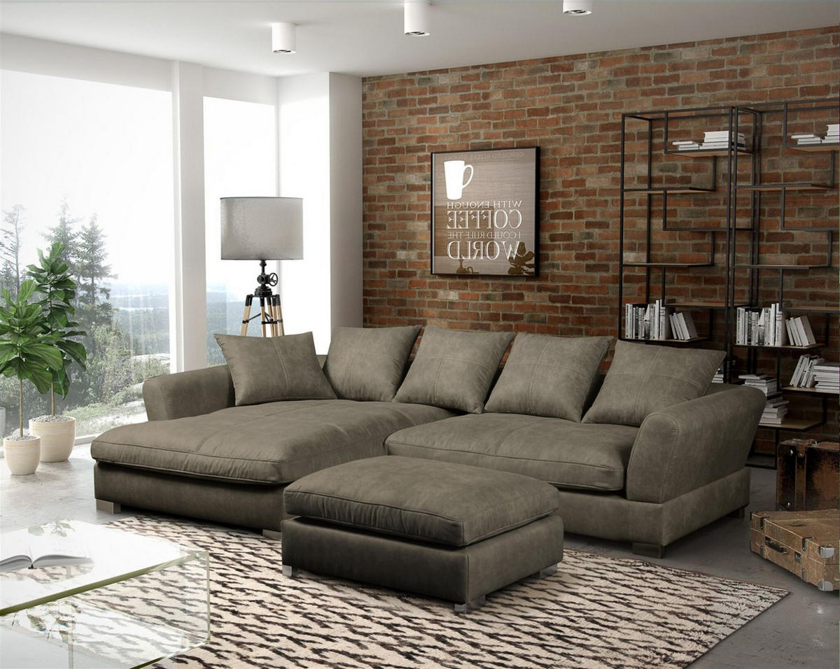 ECKSOFA Tizian Inkl. Hocker - Hellbraun, Holzwerkstoff/Textil (182/290cm) - Fun Möbel