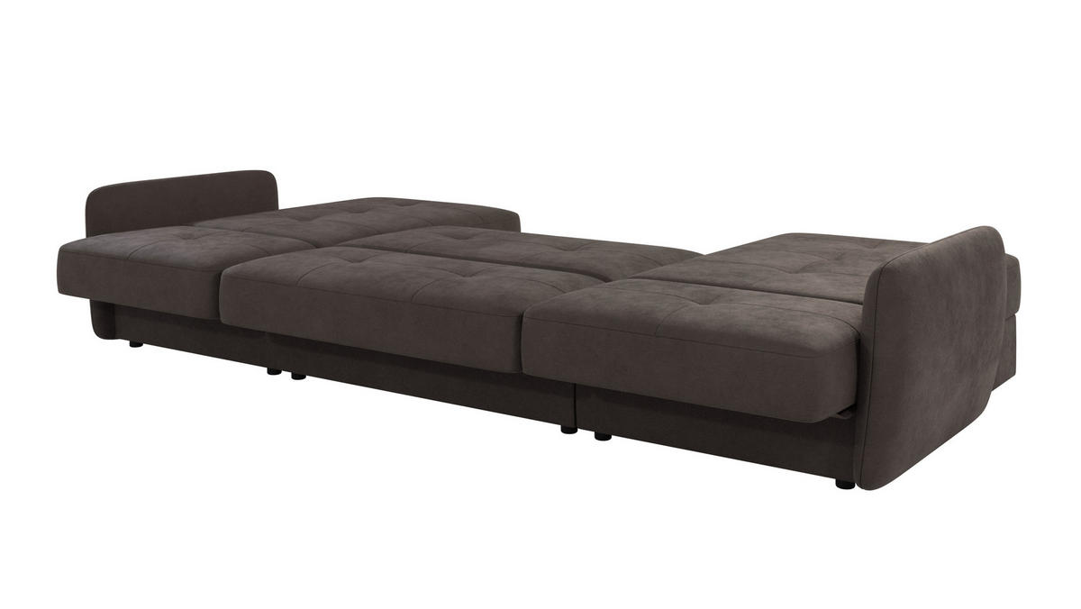 WOHNLANDSCHAFT Lupo Braun - Khaki Mikrofaser - Dunkelbraun/Schwarz, Holz/Kunststoff (311/86/147cm) - S-Style Möbel