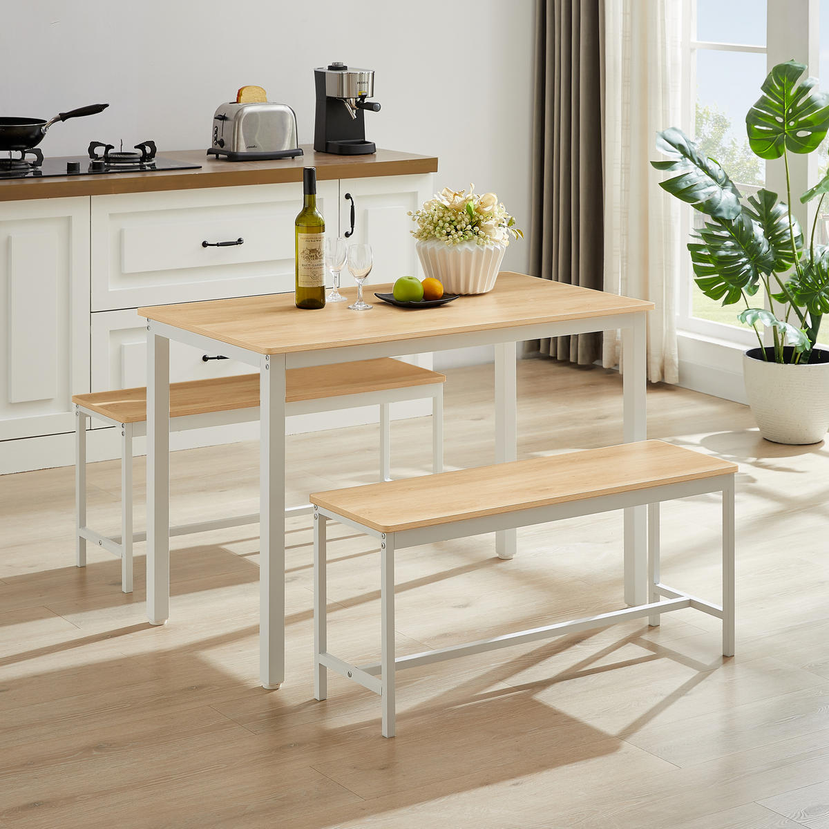 ESSGRUPPE DE-39327 4-teilig, mit 2 Bänken Natur - Naturfarben, Holzwerkstoff (110/75/60cm) - ComfortXL