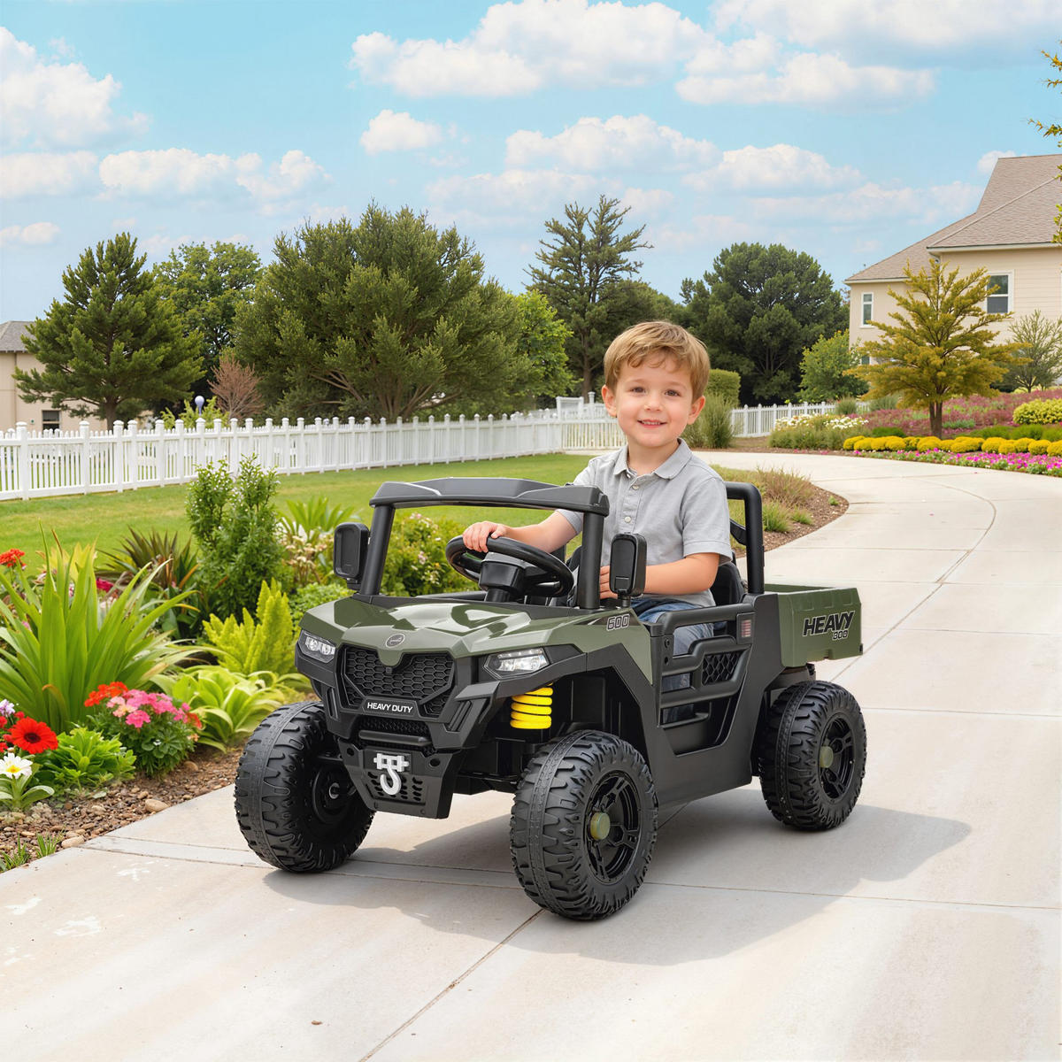 ELEKTROFAHRZEUG DE-06223 UTV-Design mit Kofferraum und 2 Motoren Grün - Grün, Kunststoff/Metall (105/60/60cm) - ComfortXL