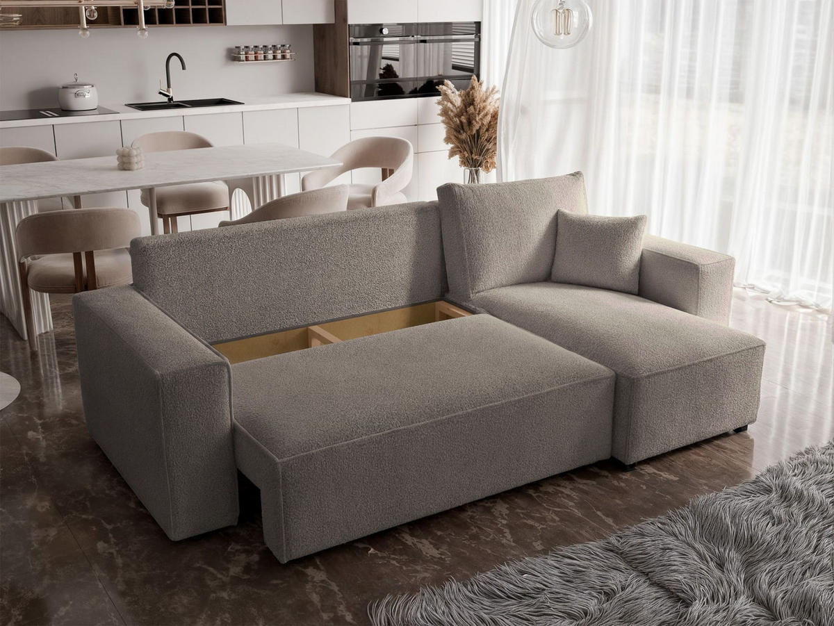 ECKSOFA Scarlo Hellbraun Bouclé-Bezug - Hellbraun/Schwarz, Kunststoff/Textil (244/145cm) - Selsey