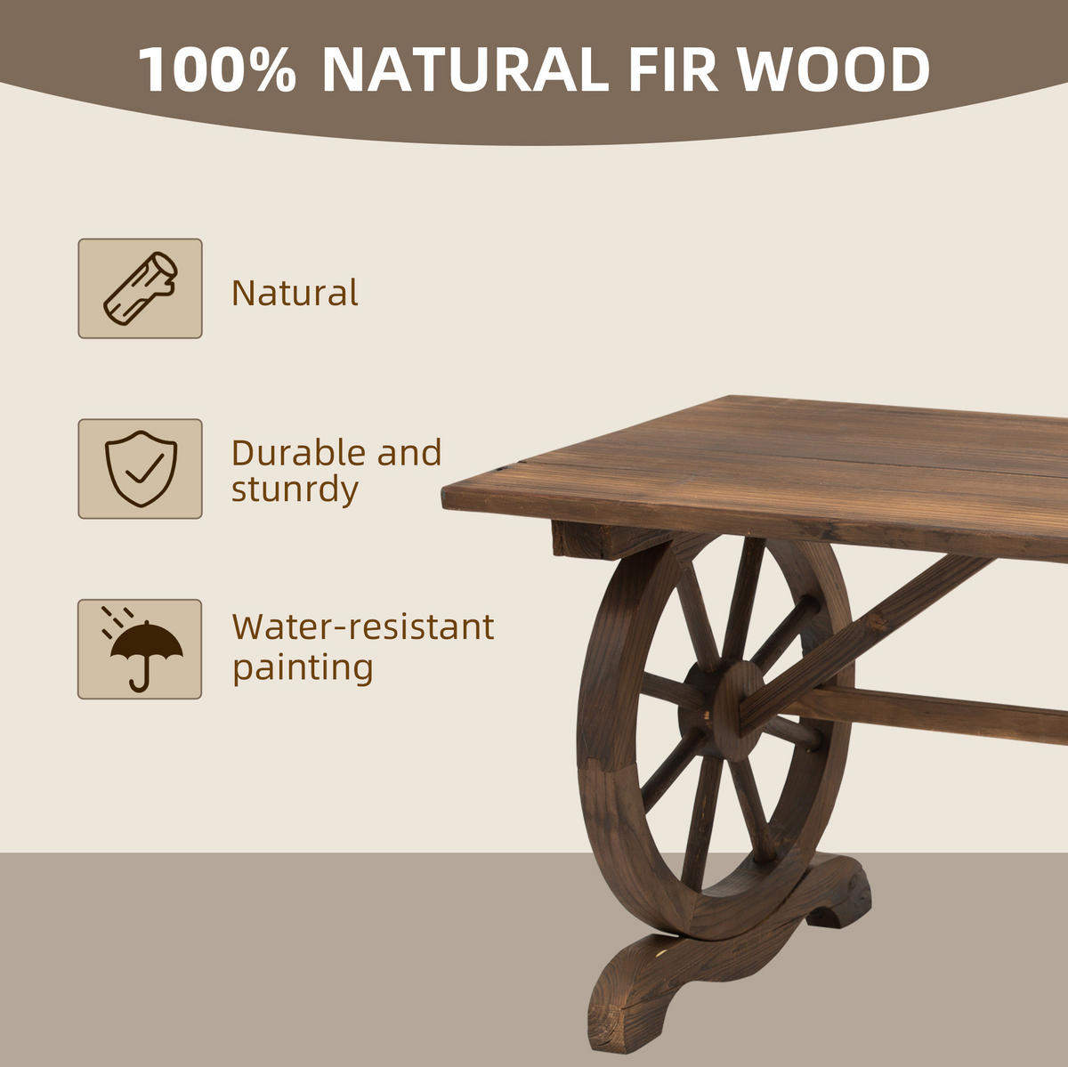 GARTENTISCH aus massivem Tannenholz 110x60x65 cm Natur - Naturfarben, Holz (110/60/65cm) - Modfu