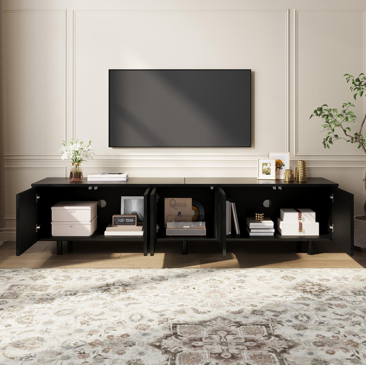 TV-ELEMENT mit 5 Türen 180 x 38 cm MDF Schwarz - Schwarz, Holzwerkstoff (38/45/180cm) - Beauniv