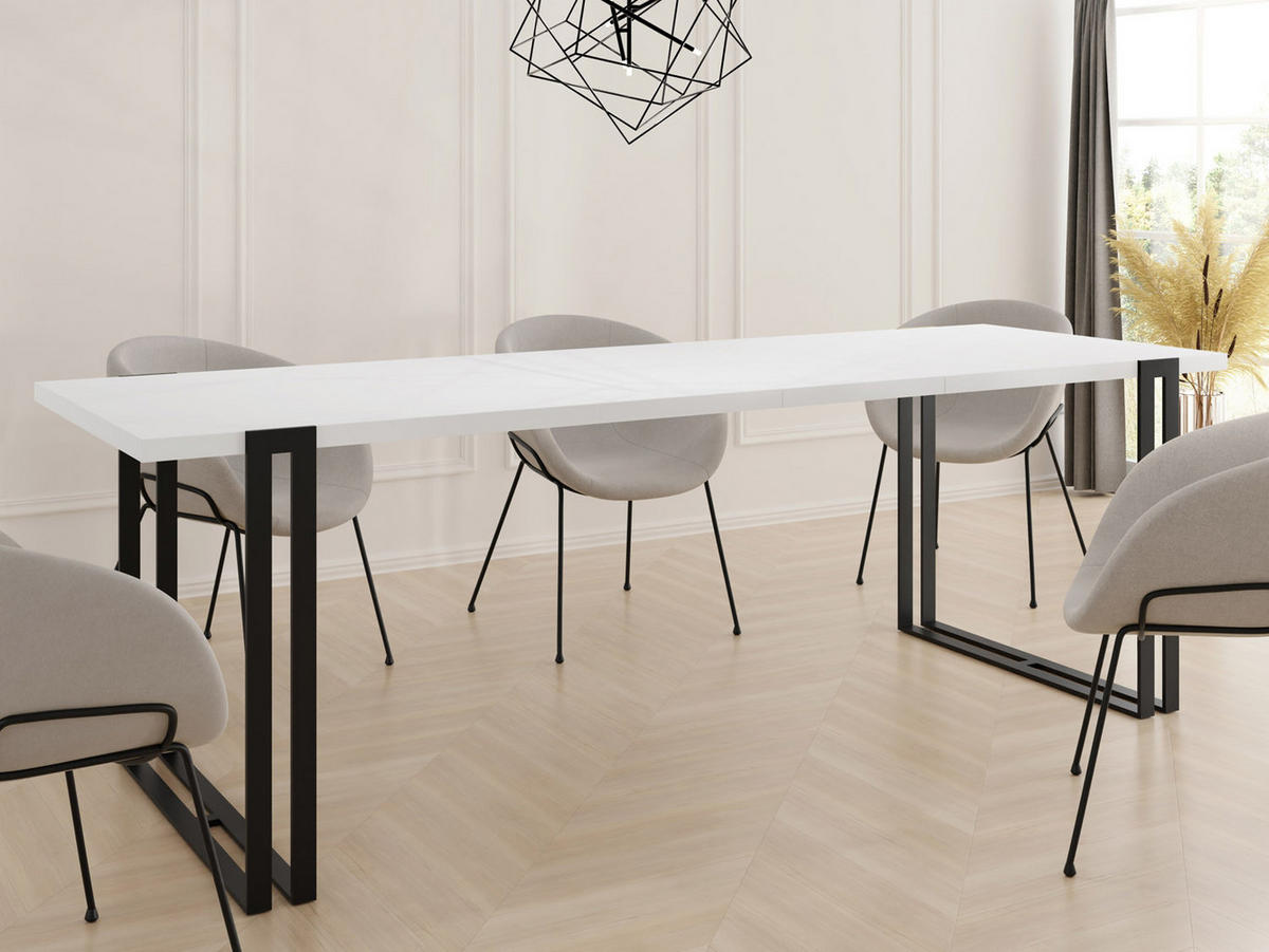 ESSTISCH Marco rechteckig ausziehbar, Weiß 120-220/80/76 cm - Schwarz/Weiß, Holzwerkstoff/Metall (120/80/76cm) - WFL GROUP
