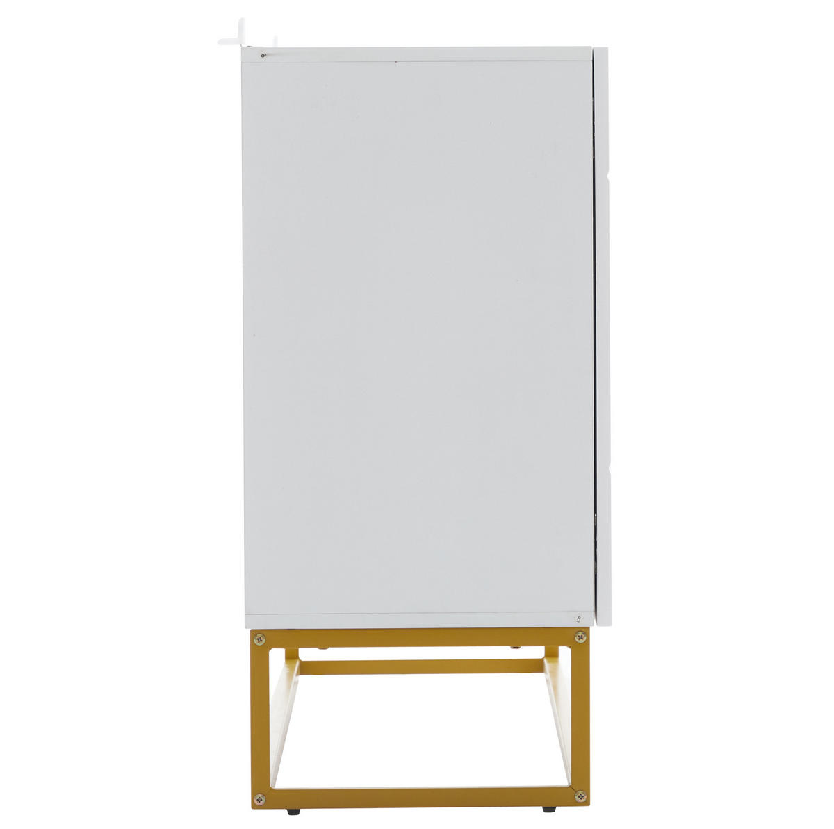 ANRICHTE Sideboard 130/38/76 cm aus Spanplatte mit Hochglanzfront und geriffeltem Design Weiß/Gold - Weiß, Holzwerkstoff (130/76/35cm) - Modenvie