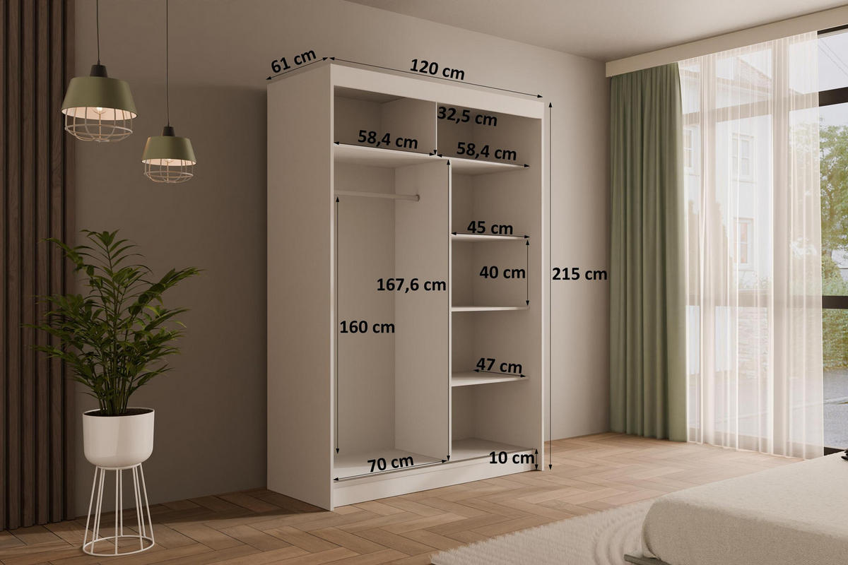 KLEIDERSCHRANK PEKA III - 120 cm - Weiß - Weiß, Holzwerkstoff (120/215/61cm) - ALTDECOR