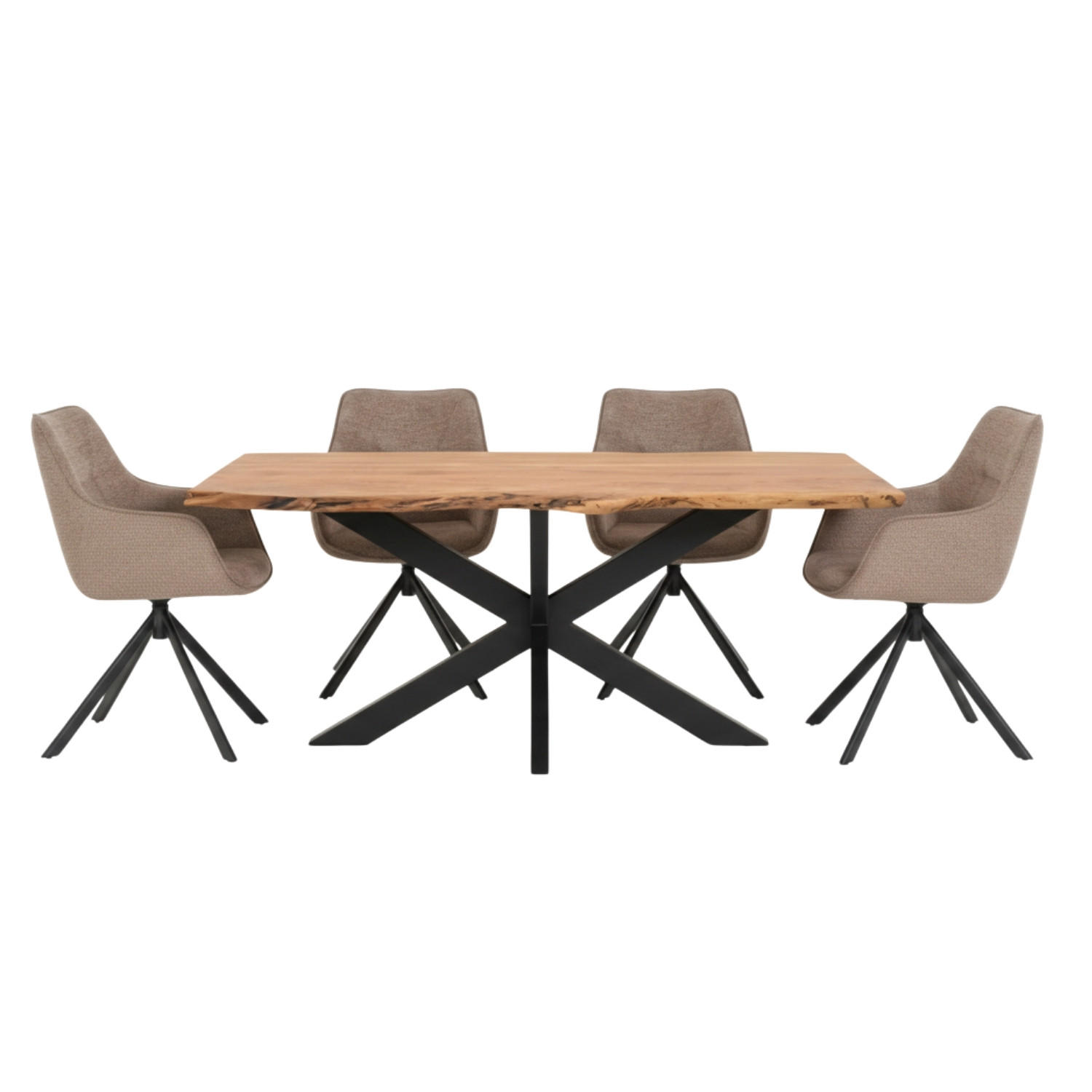 MÖBELSET Baumkantentisch Catania, 4er Set Diningsessel San Carlo hellbraun - Hellbraun/Schwarz, Holz/Textil (90/76/160cm) - bene living