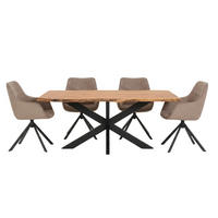 MÖBELSET Baumkantentisch Catania, 4er Set Diningsessel San Carlo hellbraun - Hellbraun/Schwarz, Holz/Textil (90/76/160cm) - bene living