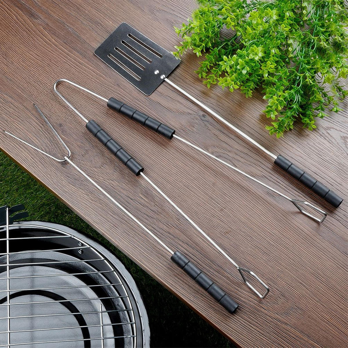 GRILLBESTECK-SET verchromt 3-teilig Silberfarben - Silberfarben, Metall (38cm) - BBQ Collection