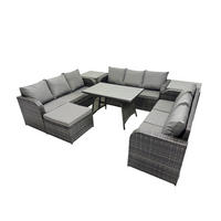 GARTENMÖBELSET mit ESSTISCH, 3-SITZER SOFA Polyrattan 10-Sitzer - Dunkelgrau/Grau, Glas/Kunststoff - Fimous