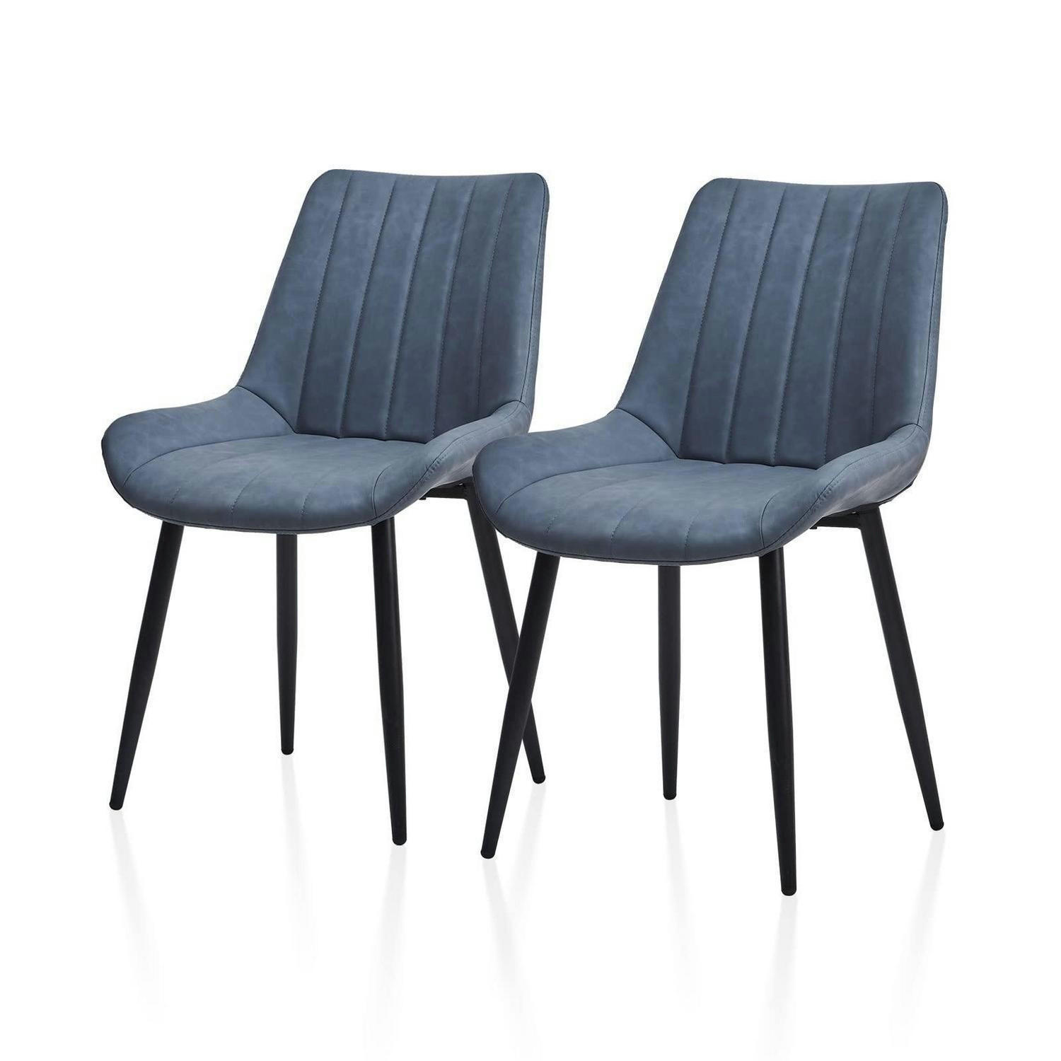 ESSZIMMERSTÜHLE 2er Set Kunstleder Blau mit Rückenlehne und Metallbeinen - Blau, Kunststoff (46/87/46cm)