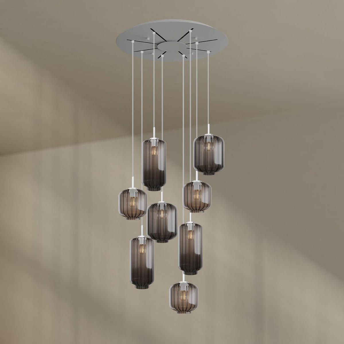GALERIELEUCHTE Velo 8-flammig Rauch Ø 18/20/25cm - Anthrazit/Weiß, Glas (25/25/27cm) - s.luce