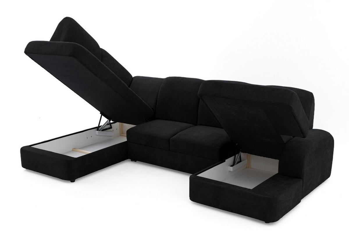 ECKSOFA VIBE U Links mit Schlaffunktion 129x263 Chenille Anthrazit - Anthrazit/Schwarz, Holz/Kunststoff (280/102/186cm) - Muffo